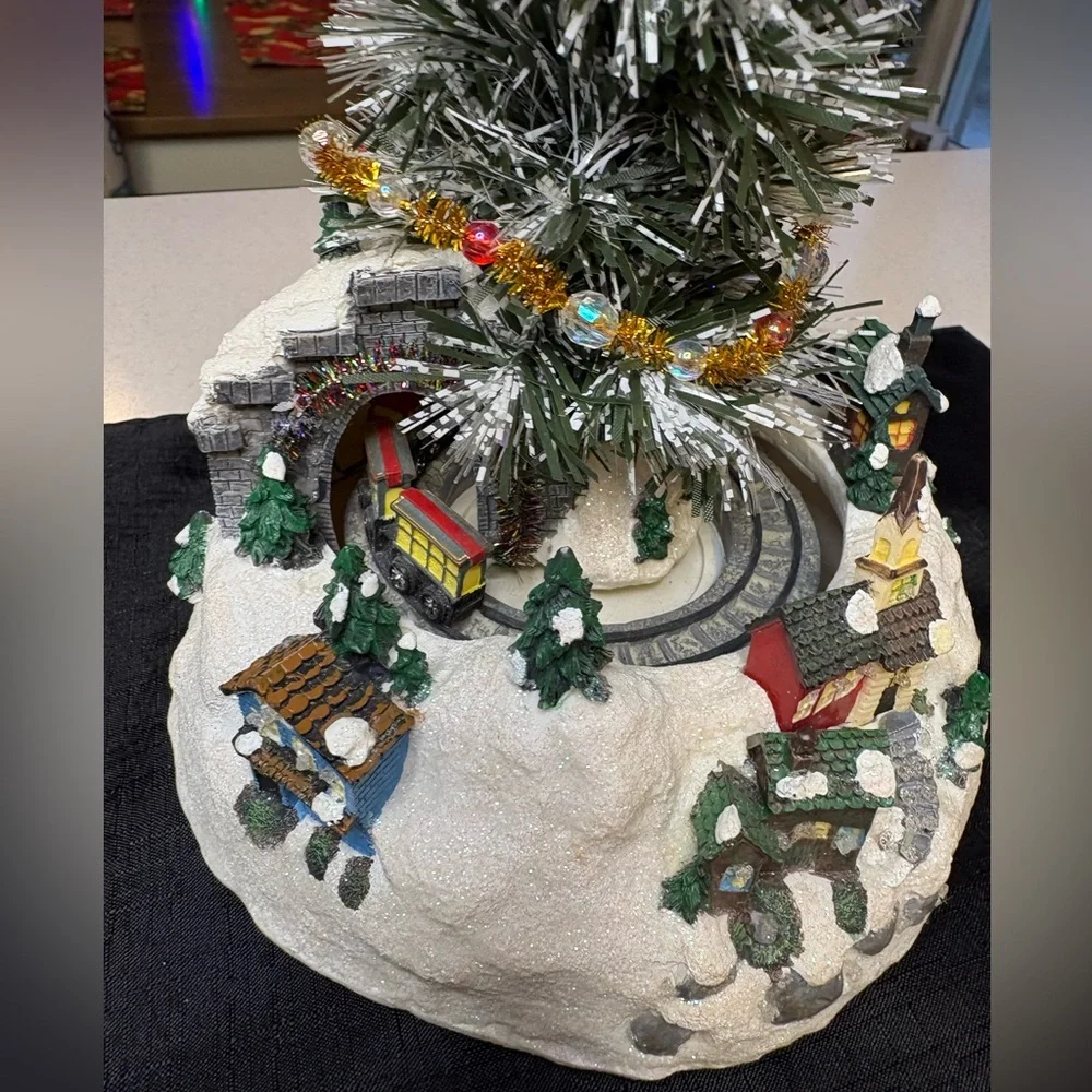 Winter Valley Holiday Scene Christmas Village With Rotating Train Inside Tunnel - Picture 4 of 9